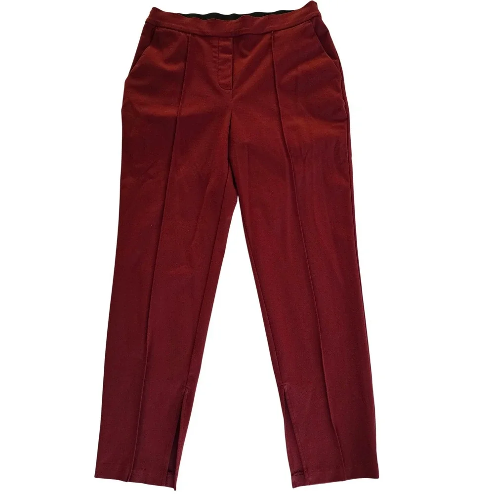 Worthington Burgundy Red Split Hem Cropped Pants Women Size M - Picture 1 of 5